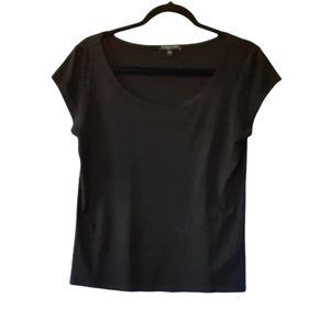 EILEEN FISHER SILK, SHORT SLEEVE PULLOVER, BLACK SIZE M